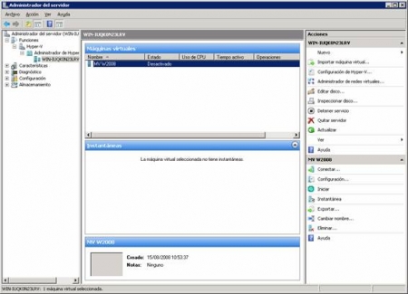 Figura 3: Consola de administraci�n de Hyper-V.