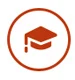Icono de birrete académico en color naranja corporativo para áreas de formación de PFS Grupo.